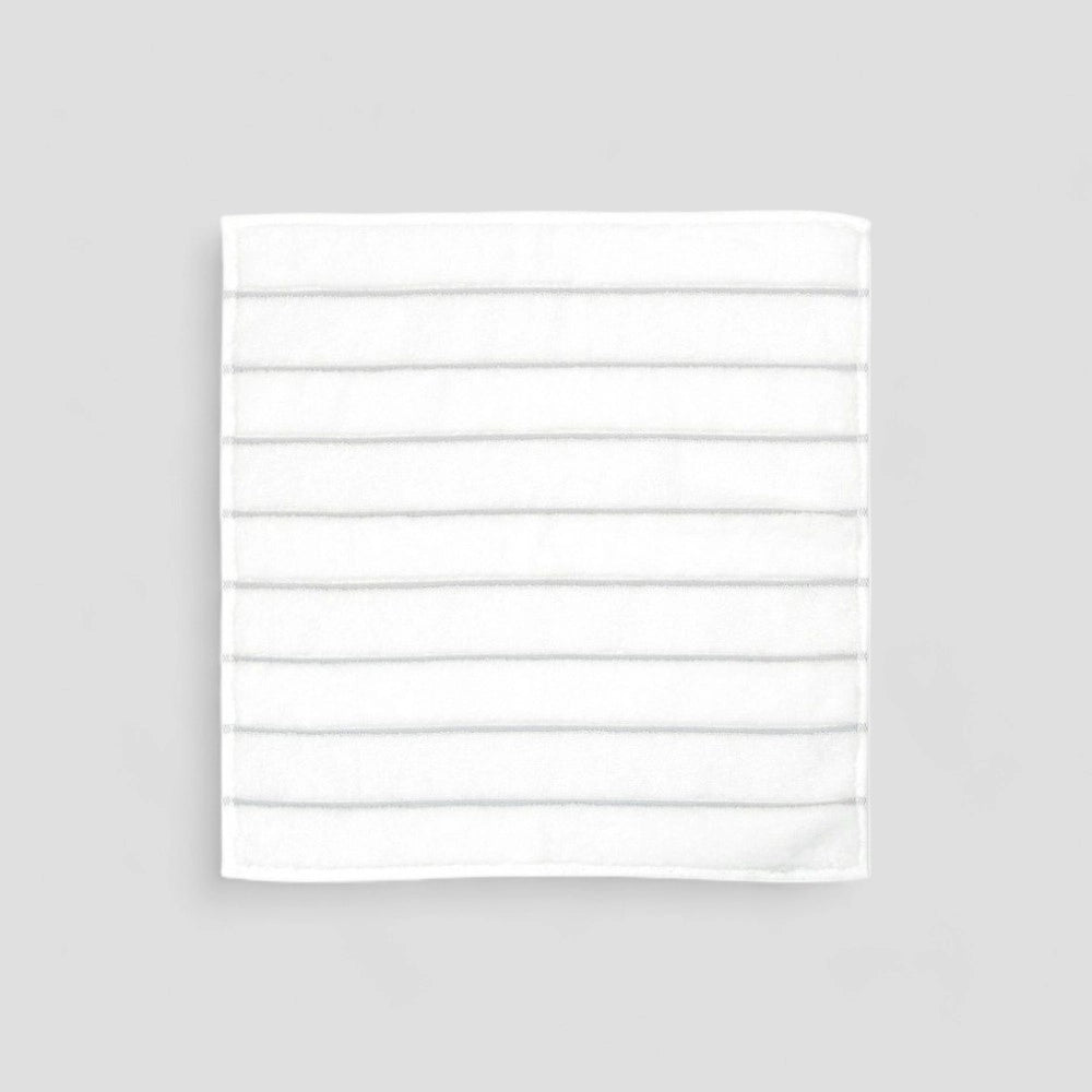 Square white Imabari towel with gray stripe
