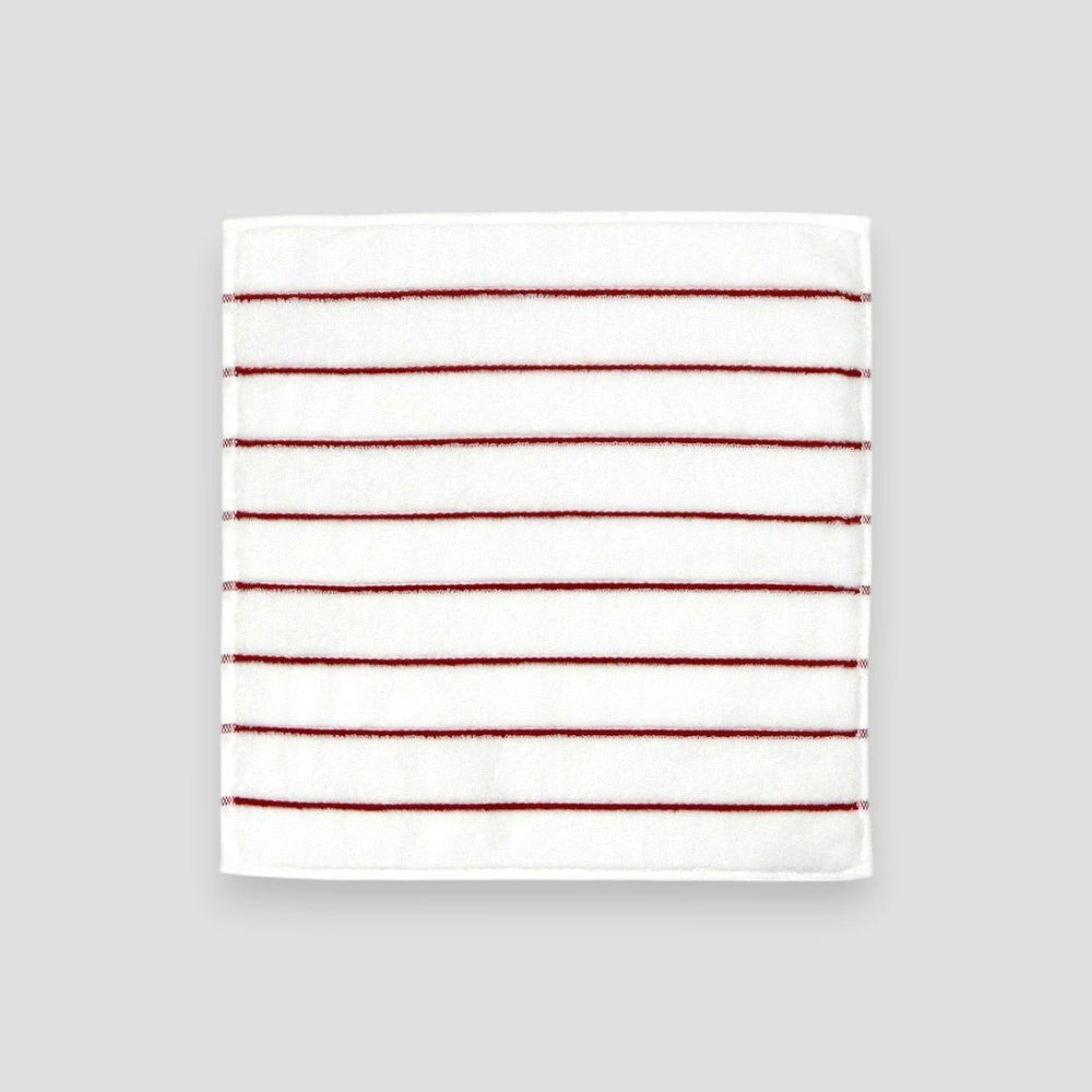 Square white Imabari towel with red stripe