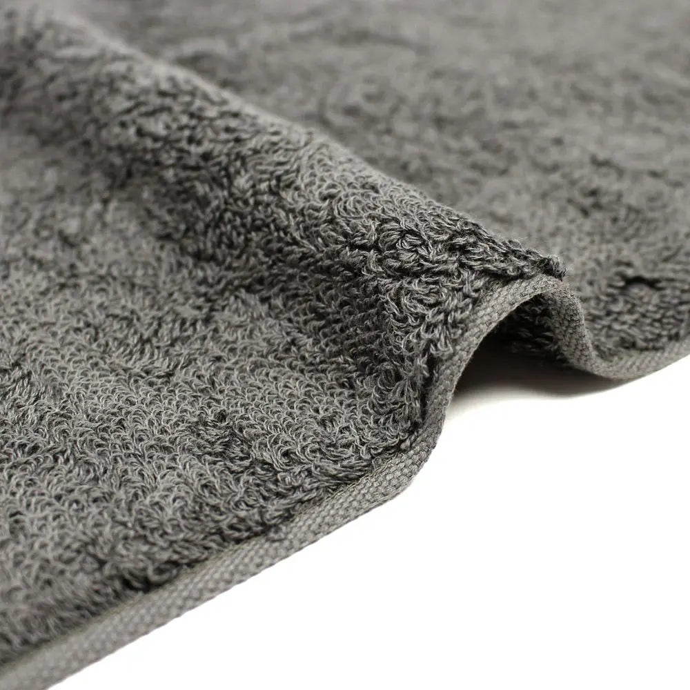Close-up of a edge of gray Imabari towel made of cotton.