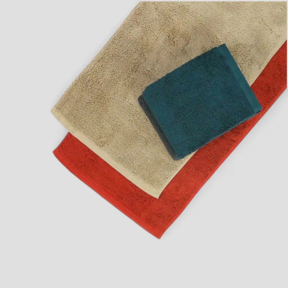 Colorful imabari towels on gray background