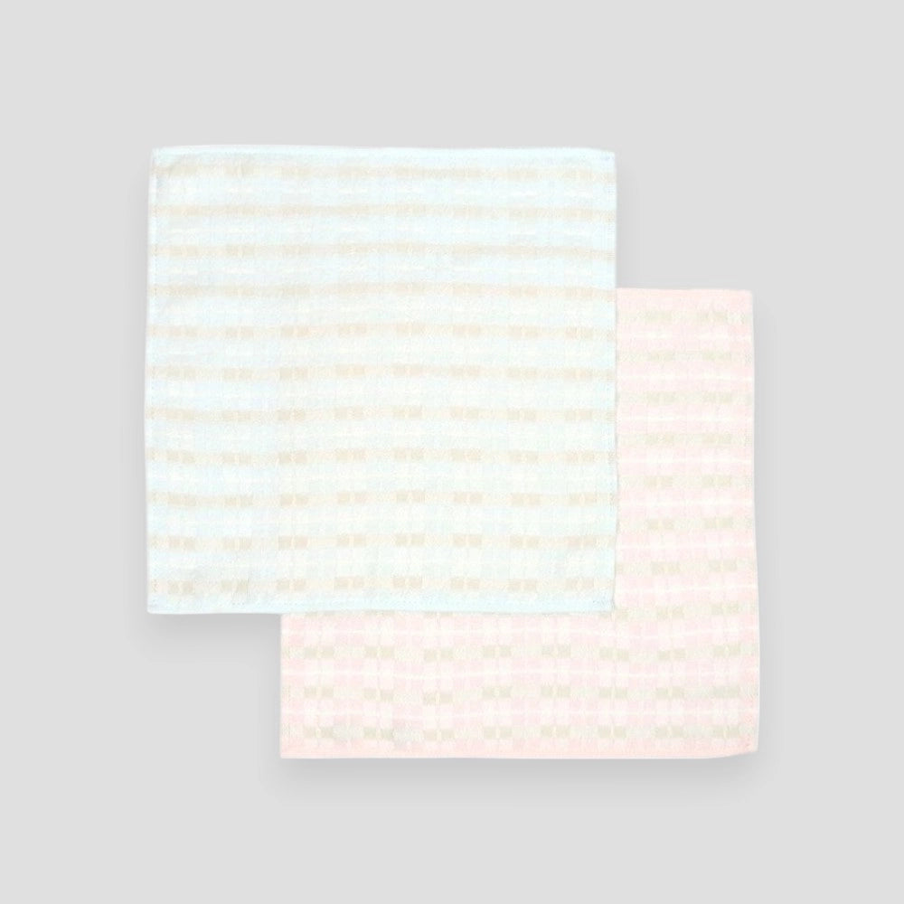 A square blue and pink Imabari towels "enowa" displayed against a white background,