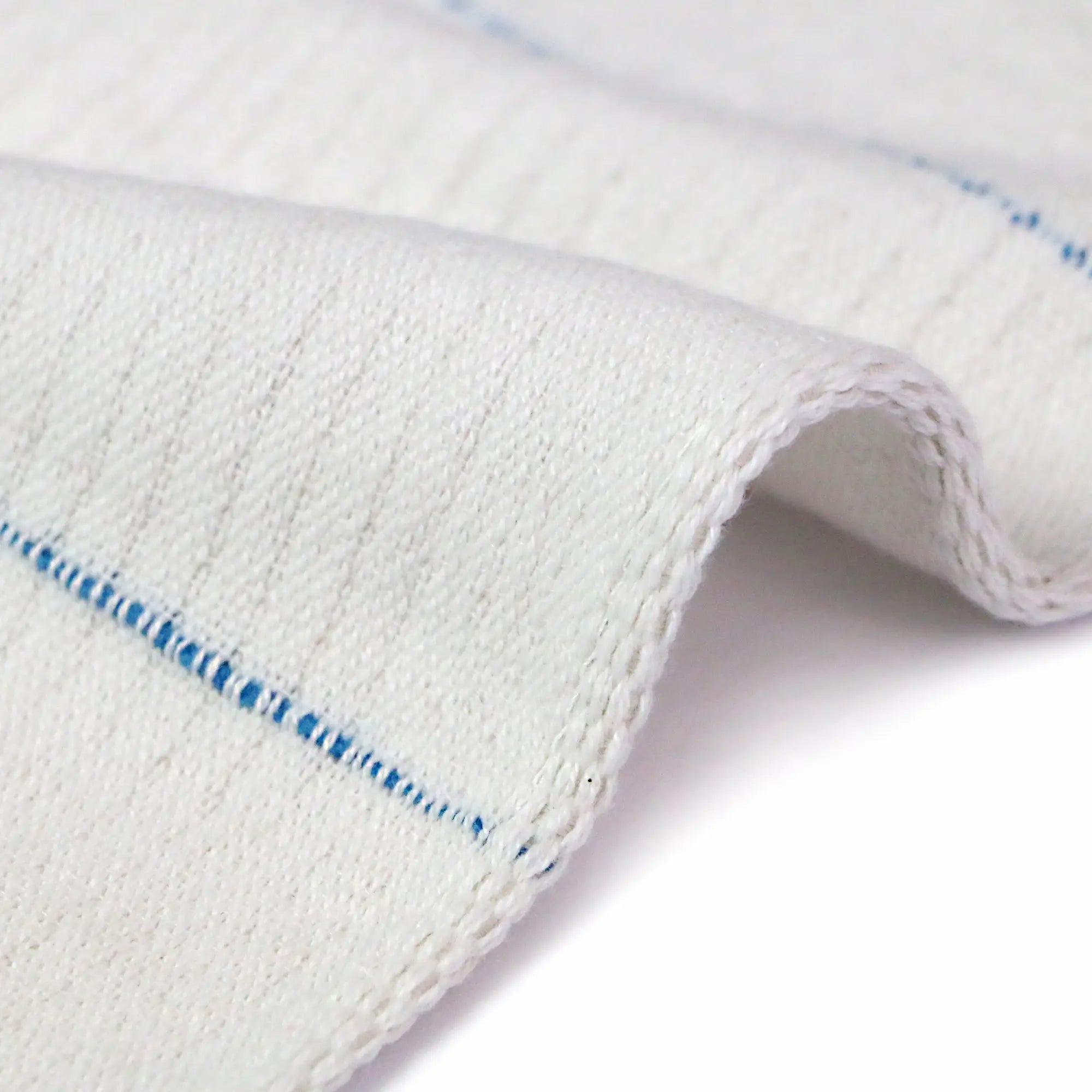 Close-up a side of Imabari towel linen kitchen cloth in blue line