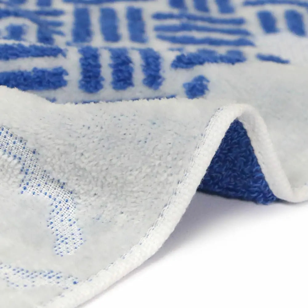 Close-up of a side with blue pattern Imabari towel