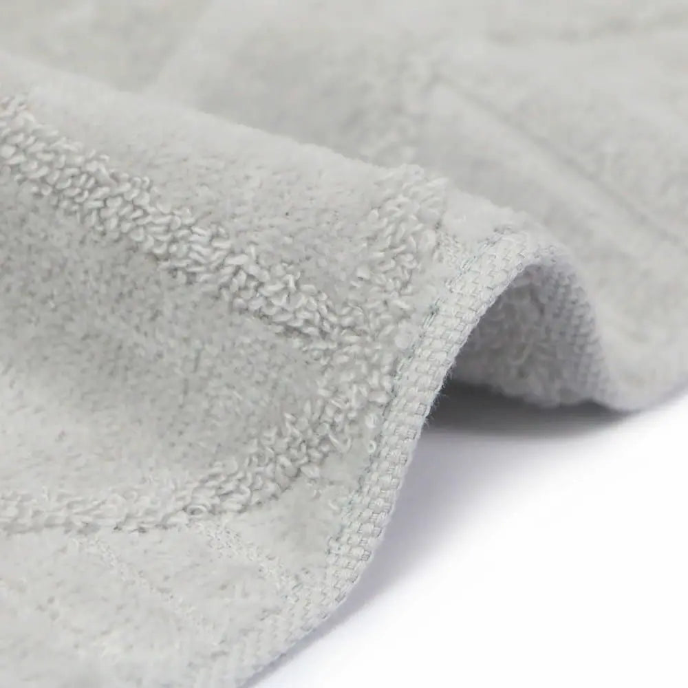 Close-up of a textured gray Imabari towel on a light gray background