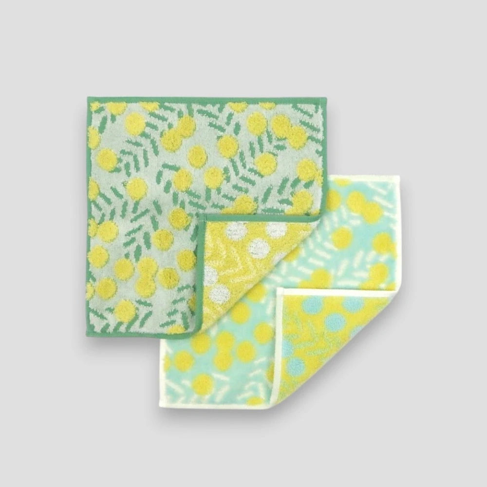 Two small Imabari towels with yellow floral pattern