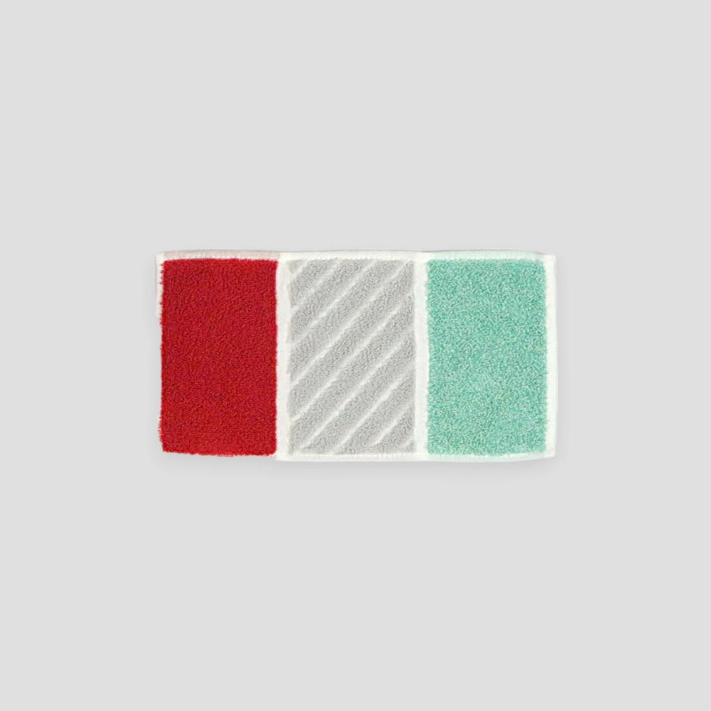 Colorful RHYTHM series tri-fold mini Imabari towel displayed on a white background.