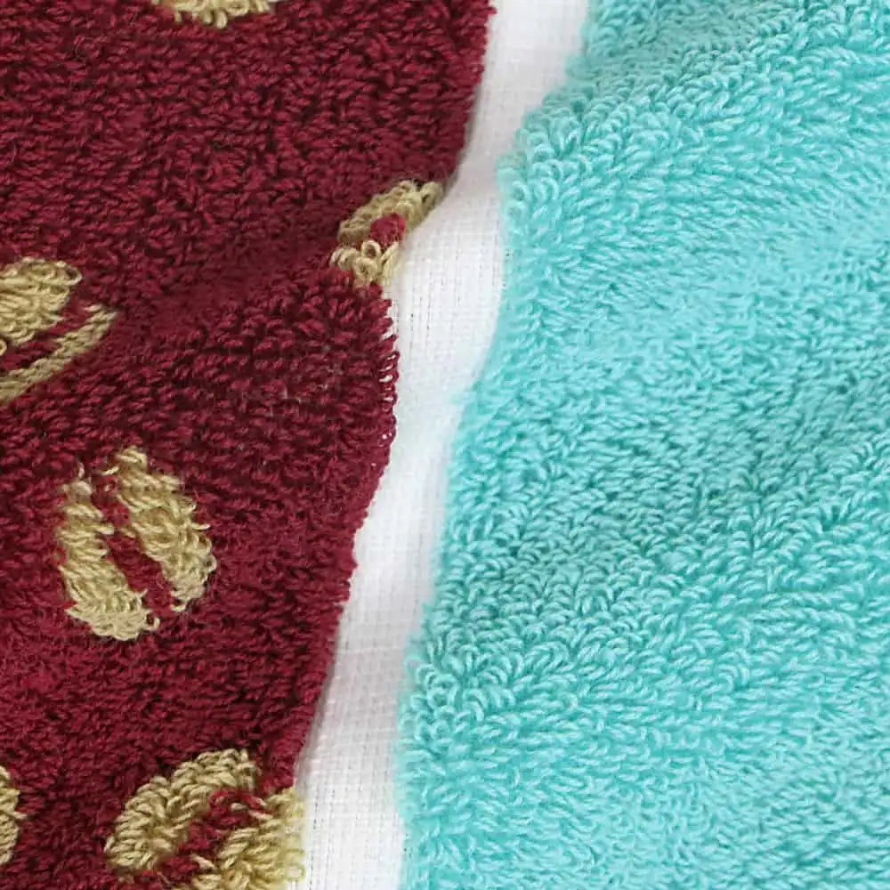 Close up of a compact Imabari towel in vibrant patterns