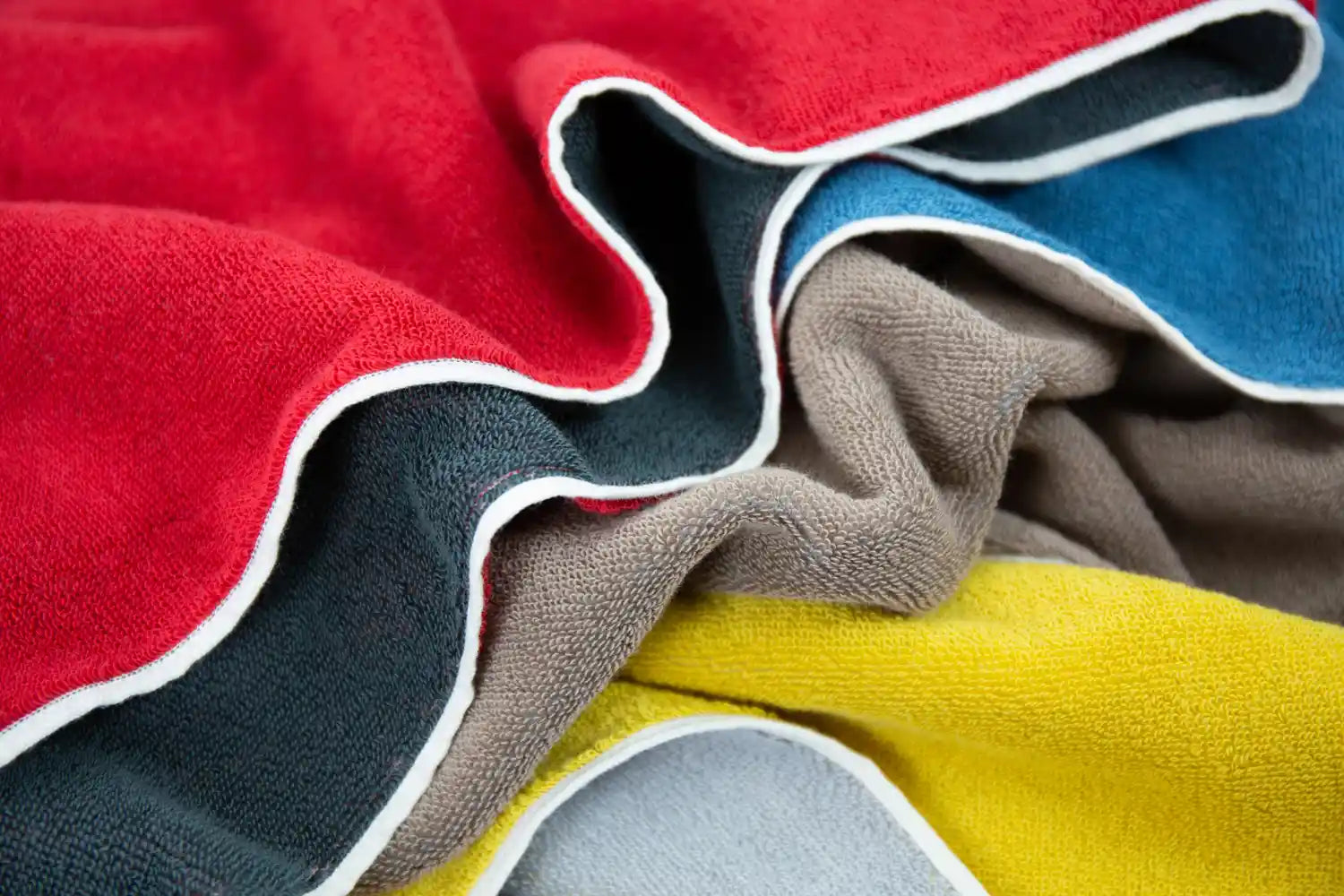 Close-up of various colors of reversible Imabari towels