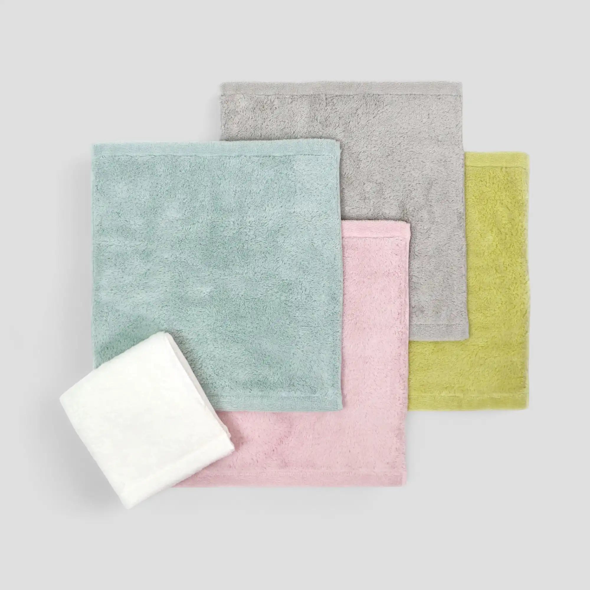 Set of colorful Imabari towel on a light gray background