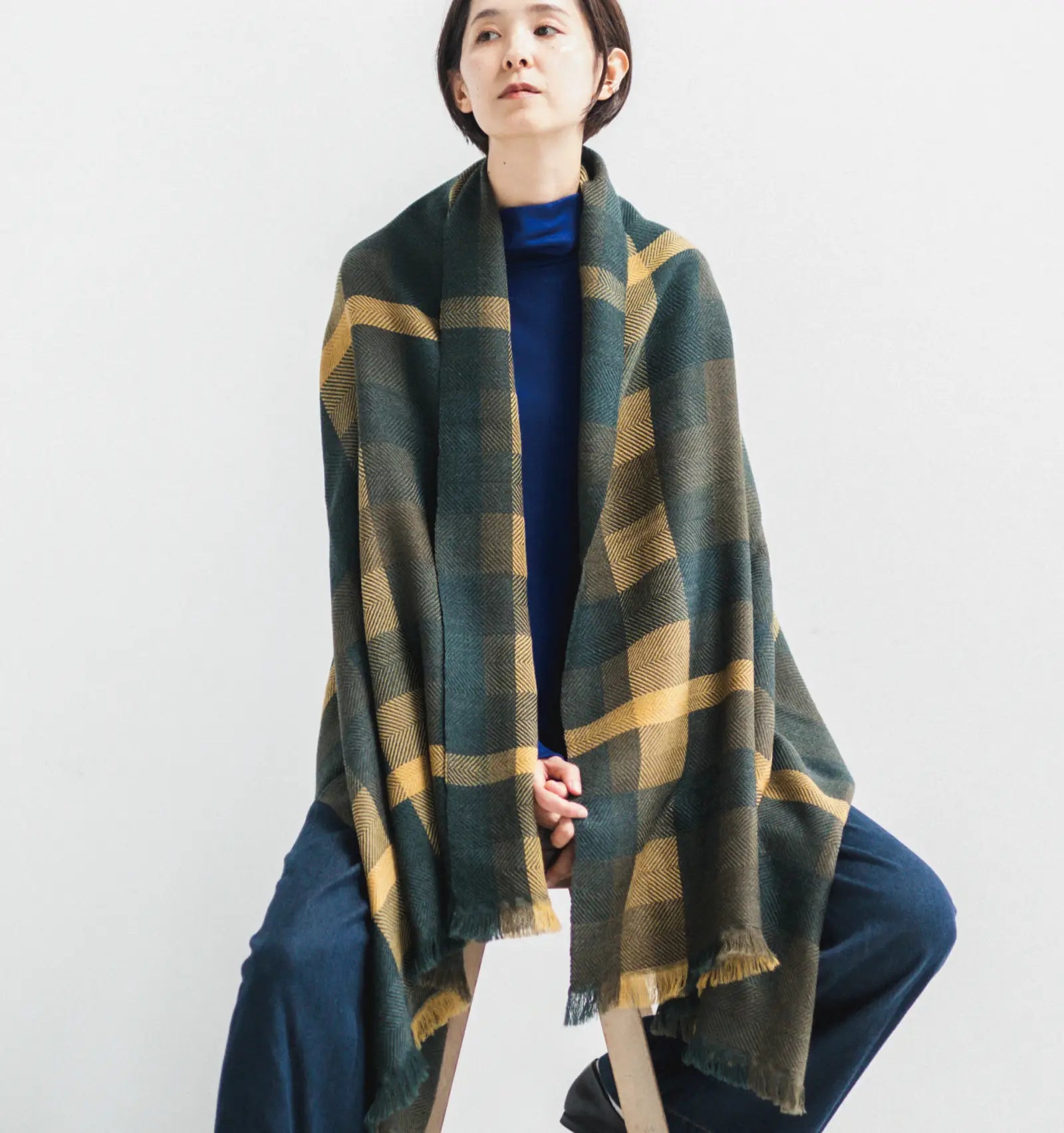 AYA Wool Shawl Mosaic Panel - Olive