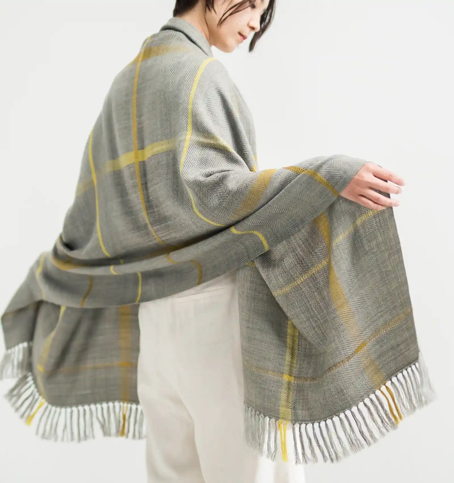 AYA Wool Shawl Windowpane - Greige