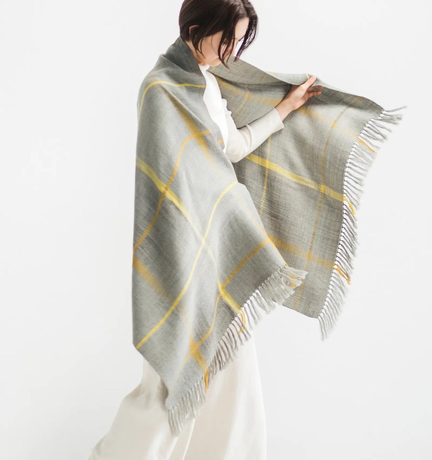 AYA Wool Shawl Windowpane - Greige