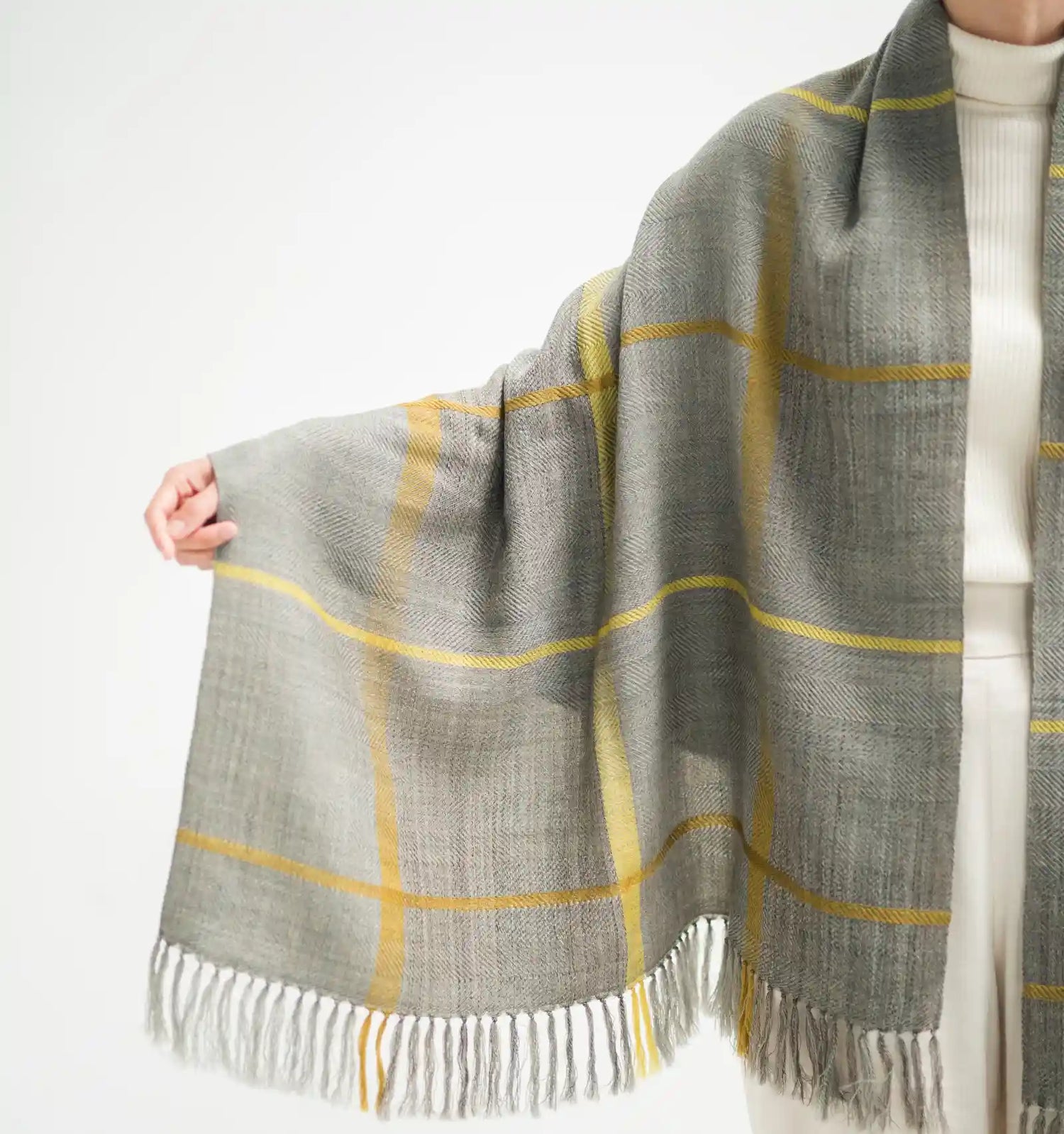 AYA Wool Shawl Windowpane - Greige