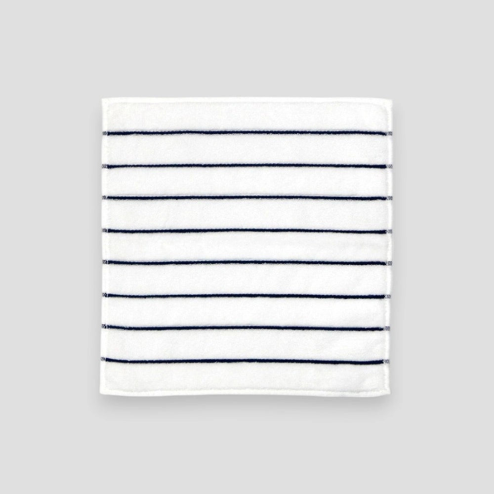 Square white Imabari towel with navy stripe