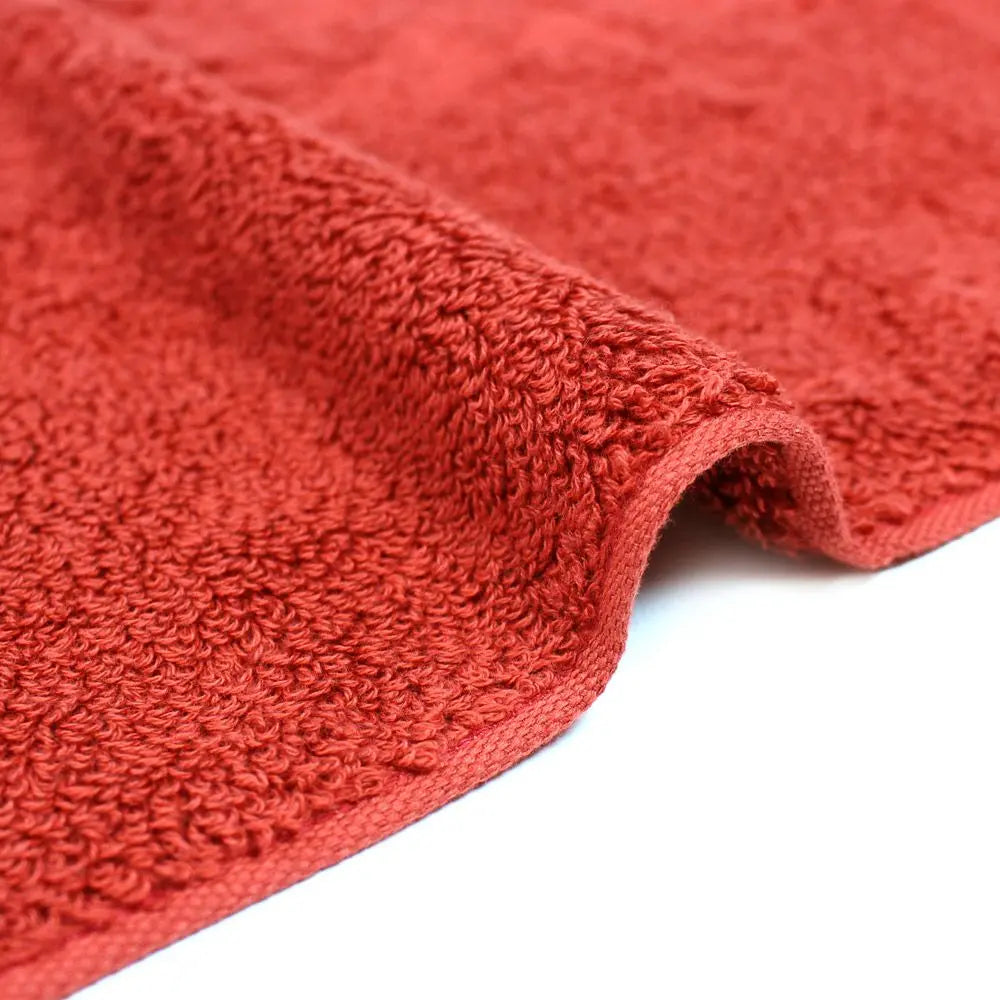 Close-up of a edge of red Imabari towel made of cotton.