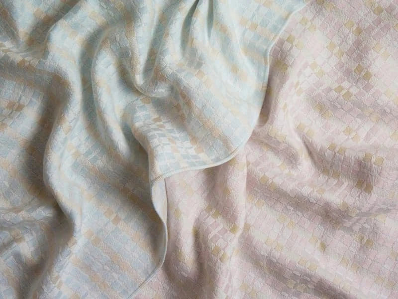 Close-up of the texture of "enowa" pink and blue Imabari Towel fabric 