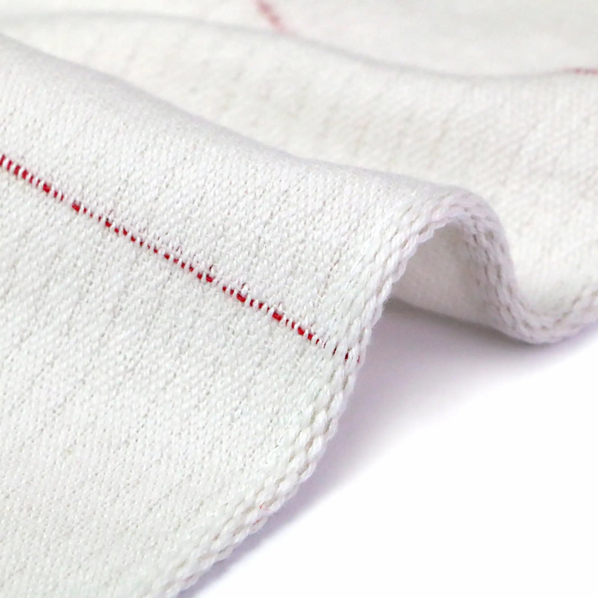 Close-up a side of Imabari towel linen kitchen cloth in red line