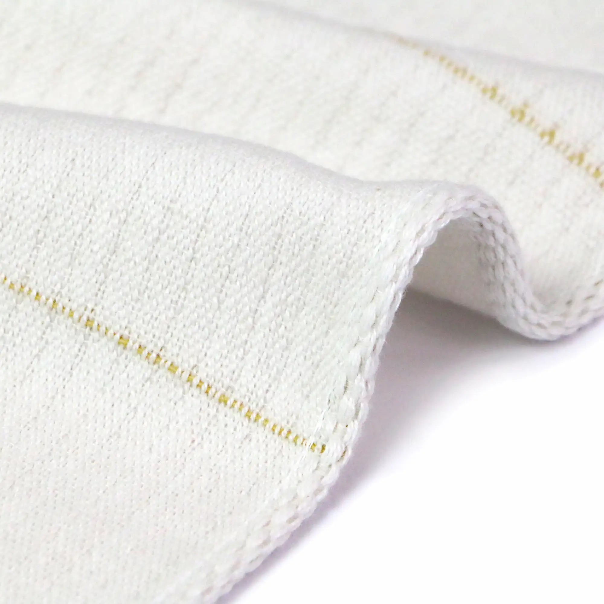 Close-up a side of Imabari towel linen kitchen cloth in yellow line