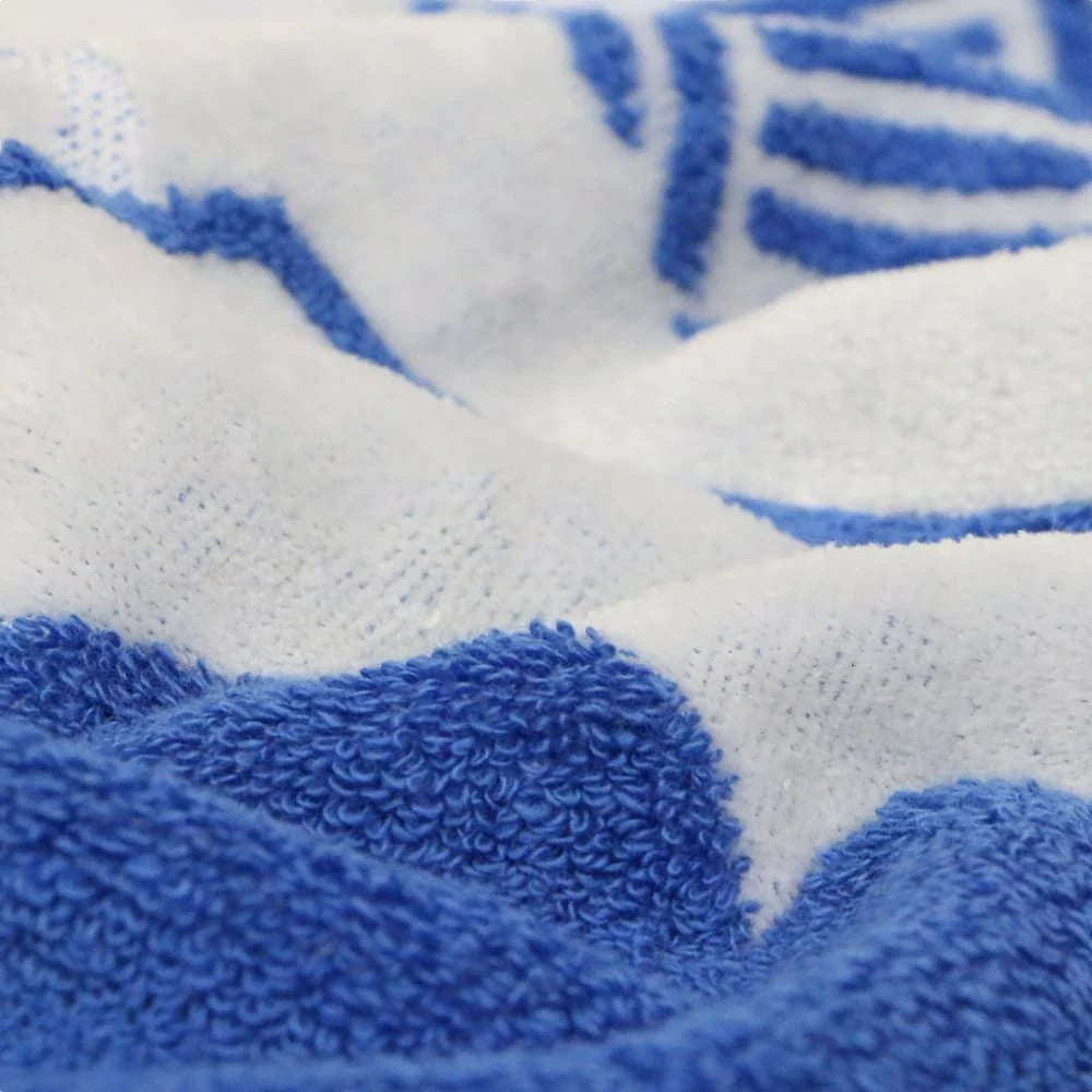 Close-up of blue pattern Imabari towel 