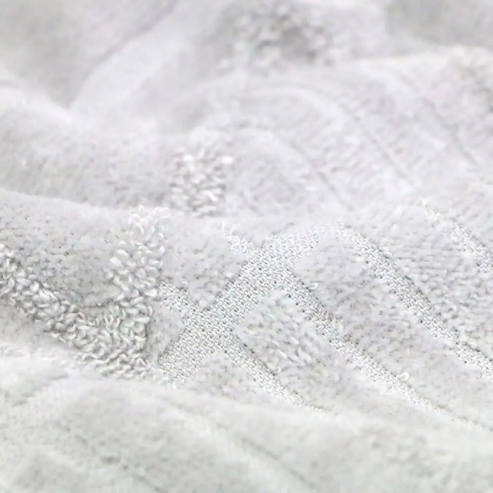 Close-up of pile and herringbone design of Imabari Towel collection in gray.
