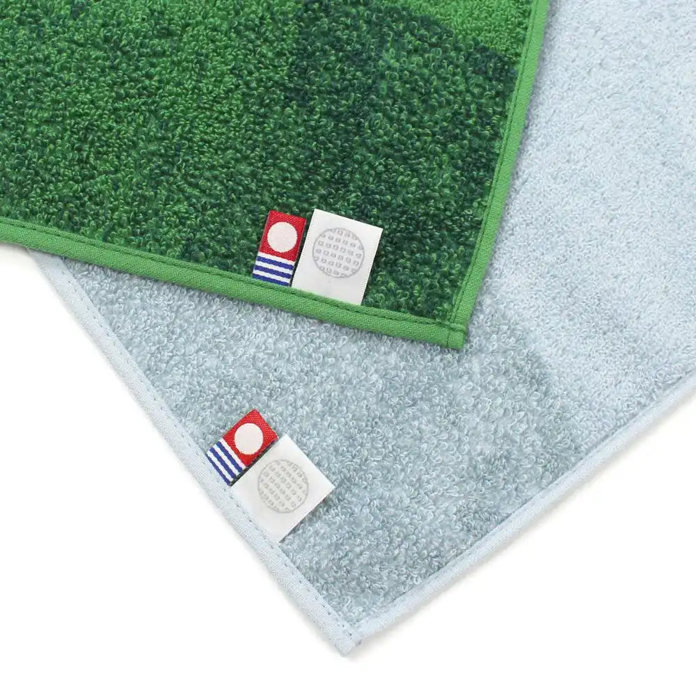 Close-up of labels of Imabari towel brand mark and Iori&