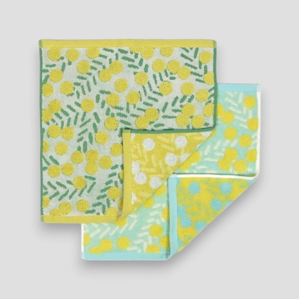 Set of two patterned Imabari towels on a plain background