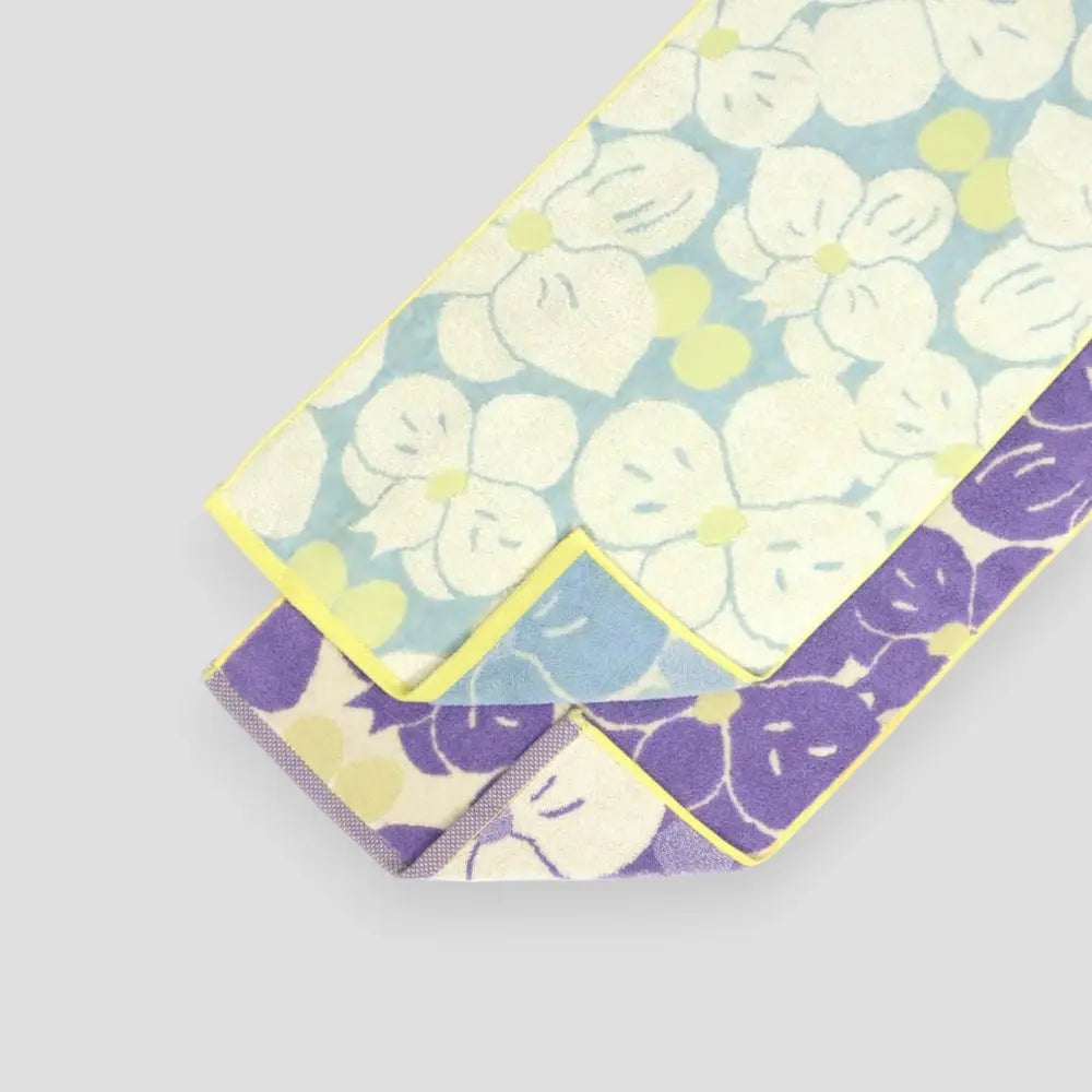 White and purple floral pattern Imabari towels