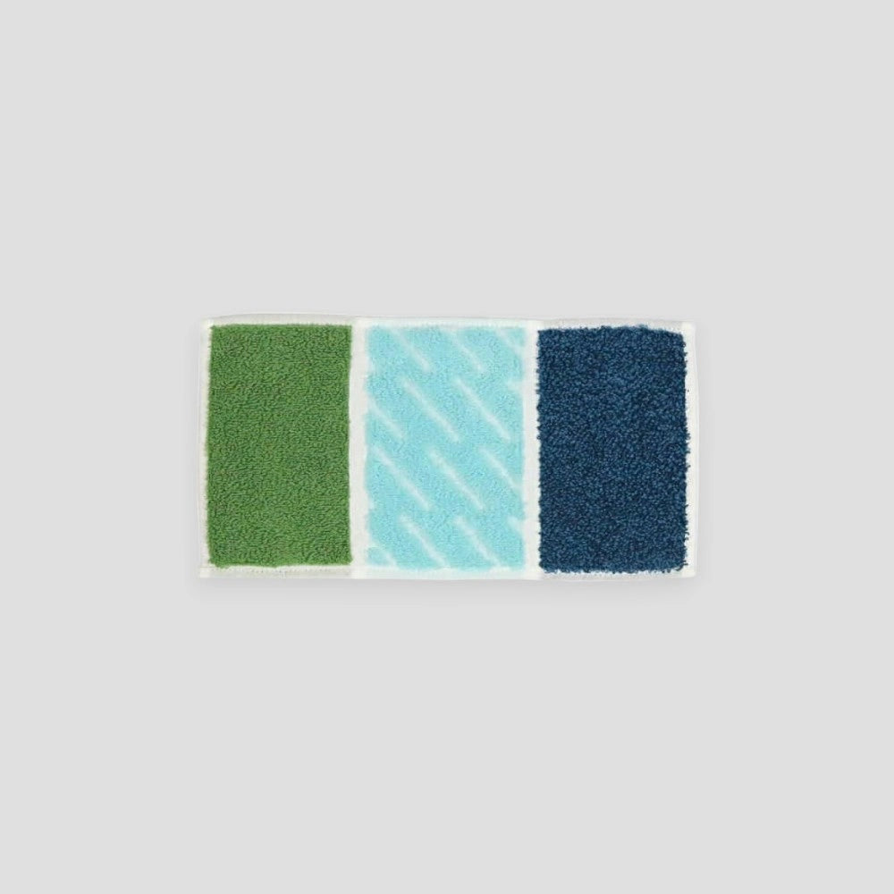 Colorful RHYTHM series  tri-fold mini Imabari towel displayed on a white background.