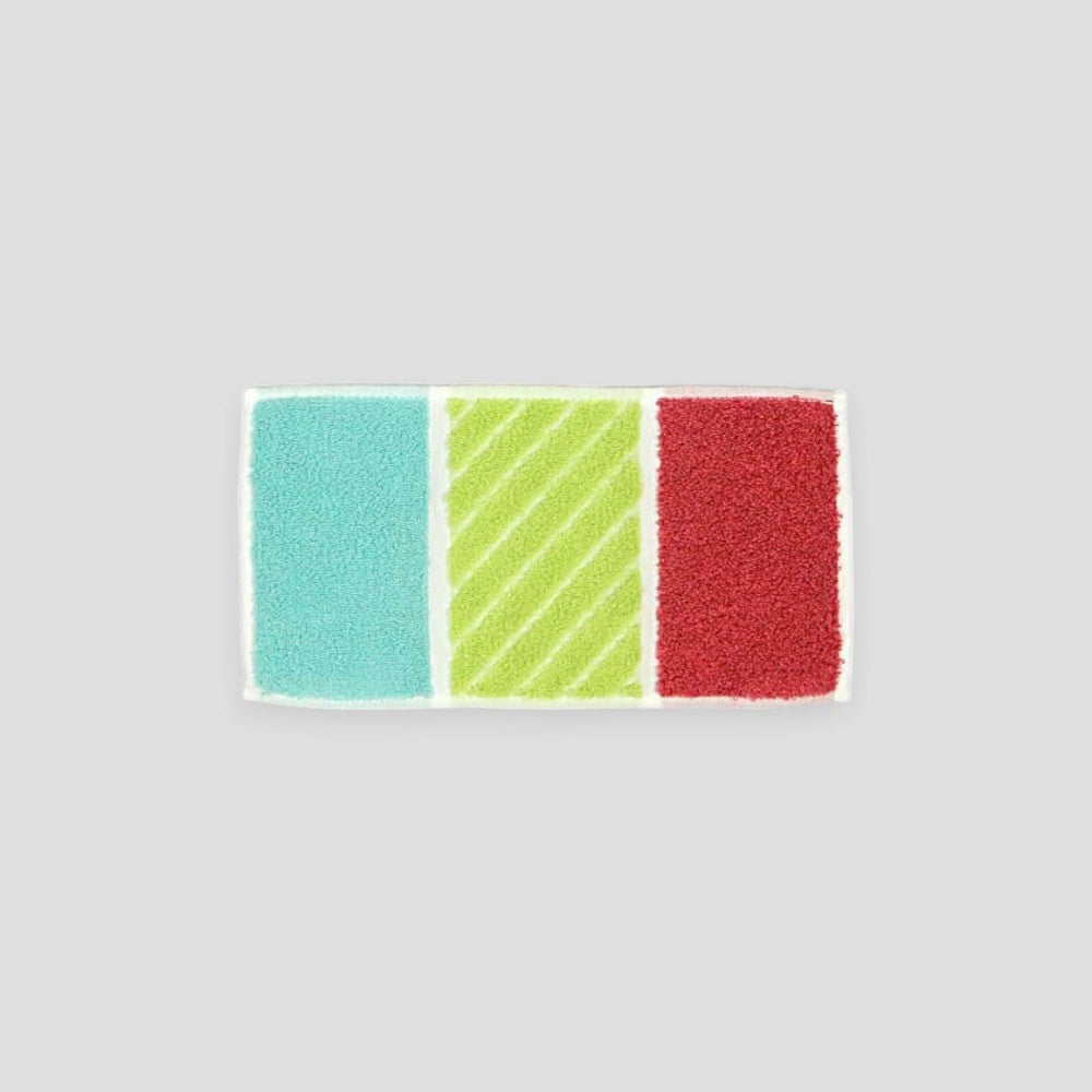 Colorful RHYTHM series  tri-fold mini Imabari towel displayed on a white background.
