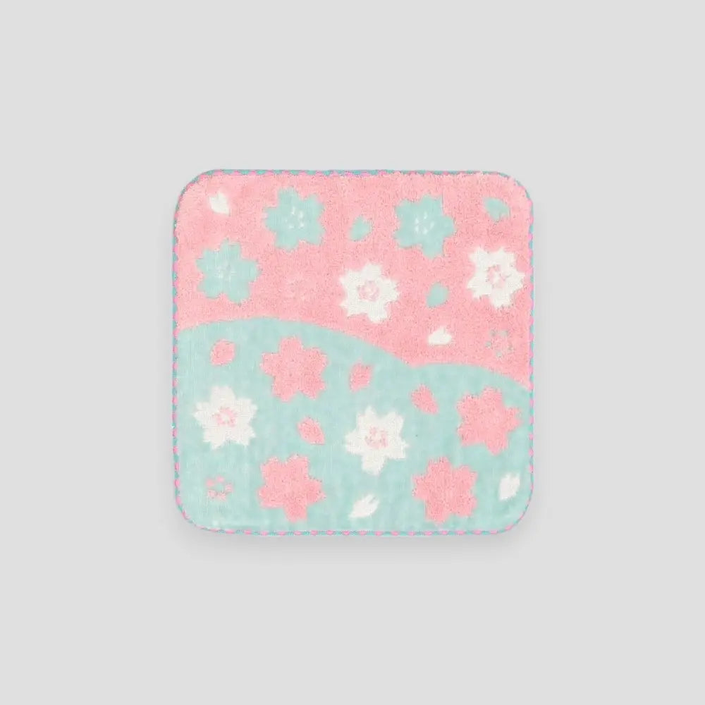 A square pink and blue floral pattern Imabari towel