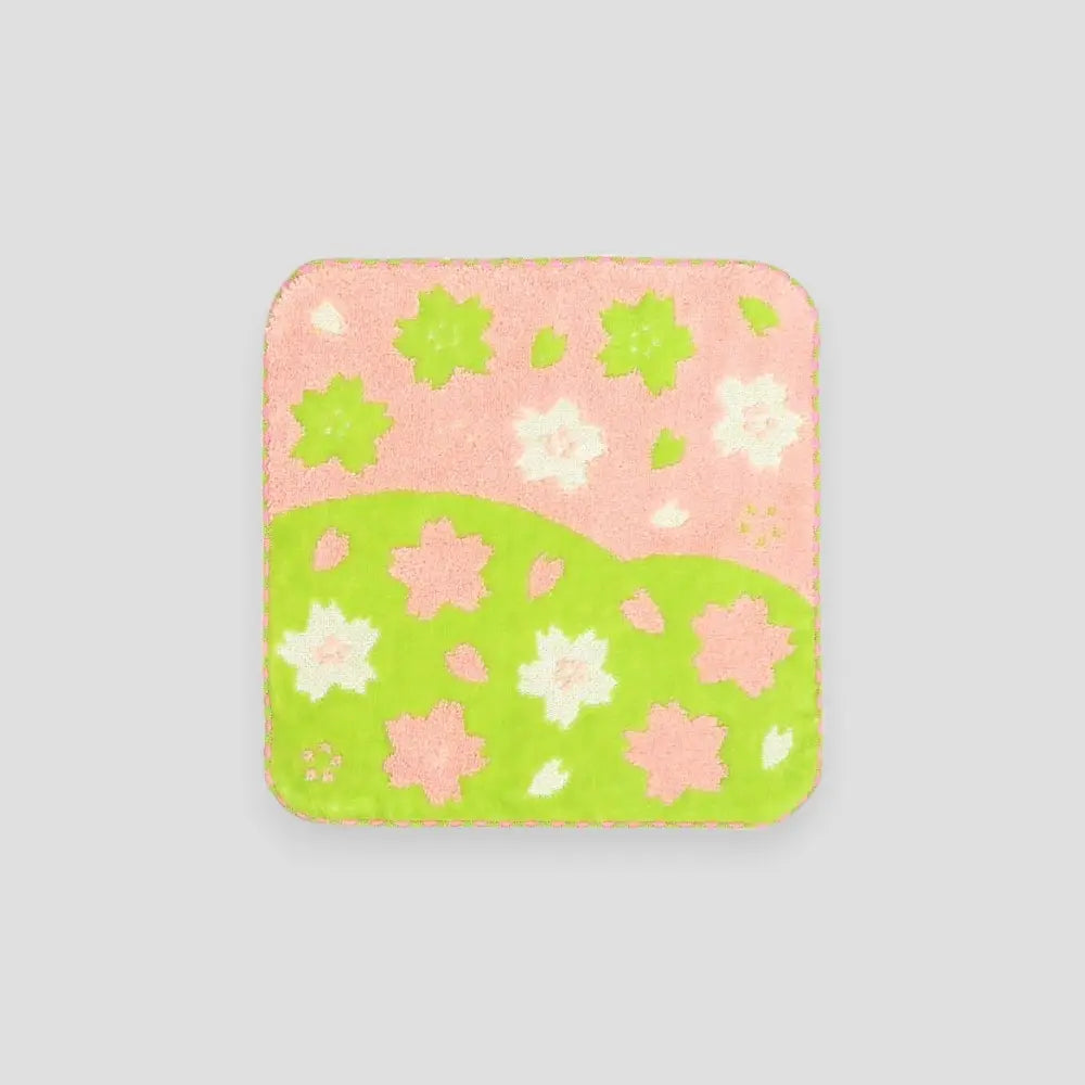 A square pink and green floral pattern Imabari towel
