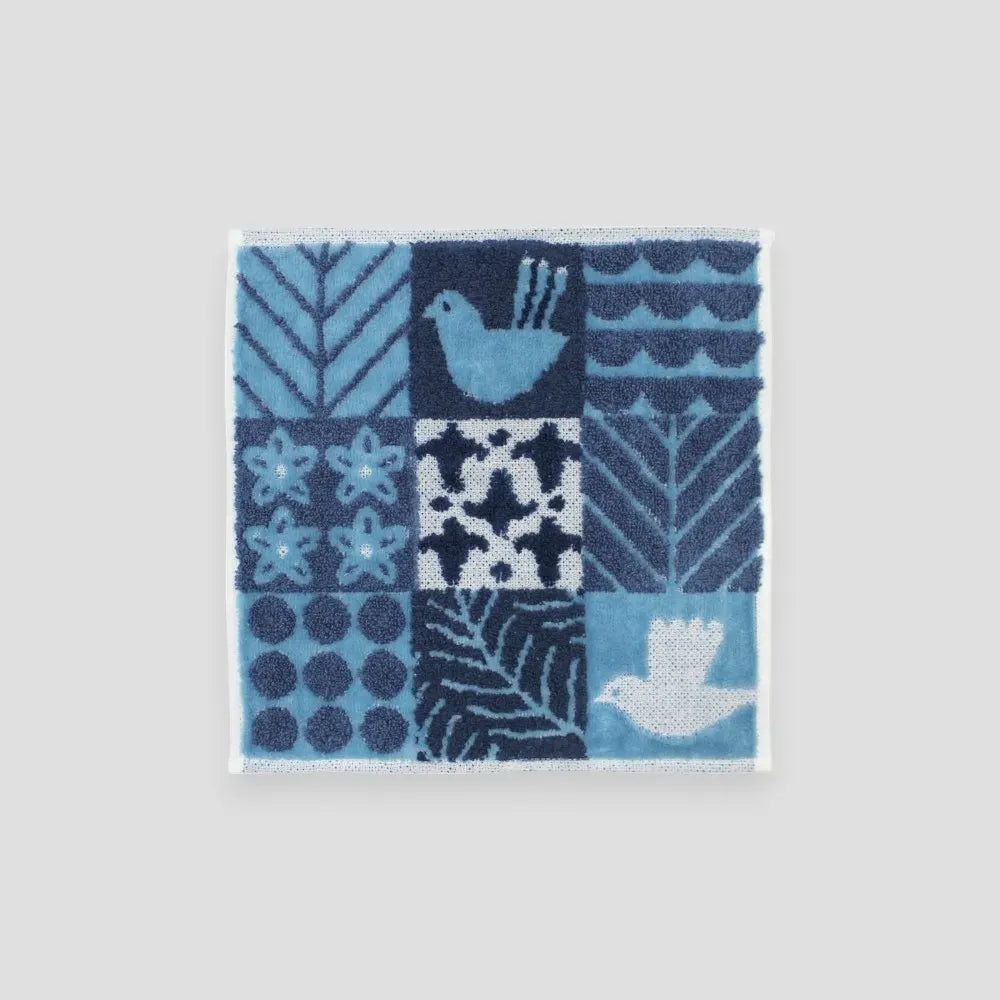 A blue bird patterned square Imabari  towel 