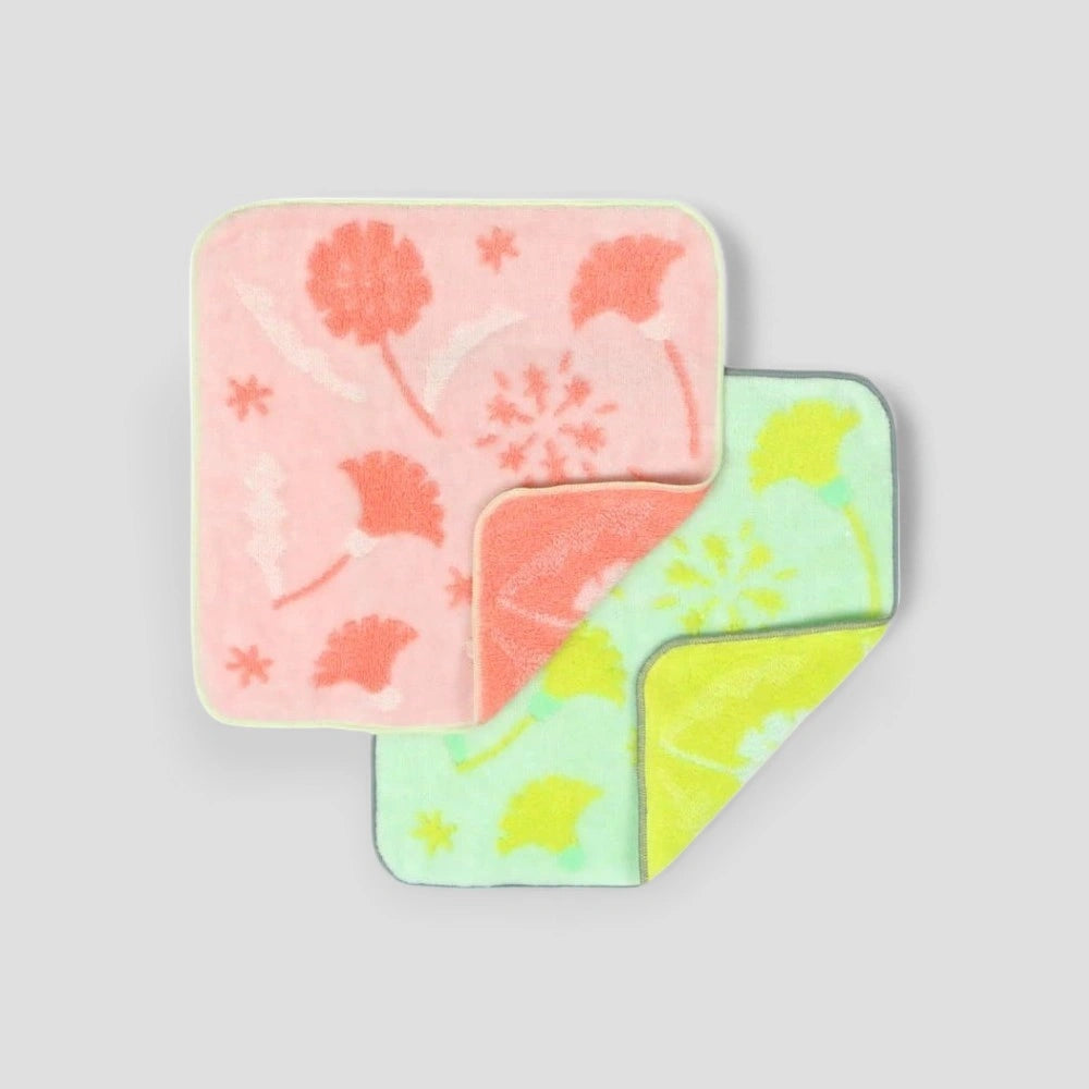 Folded pink and yellow floral Imabari small towel