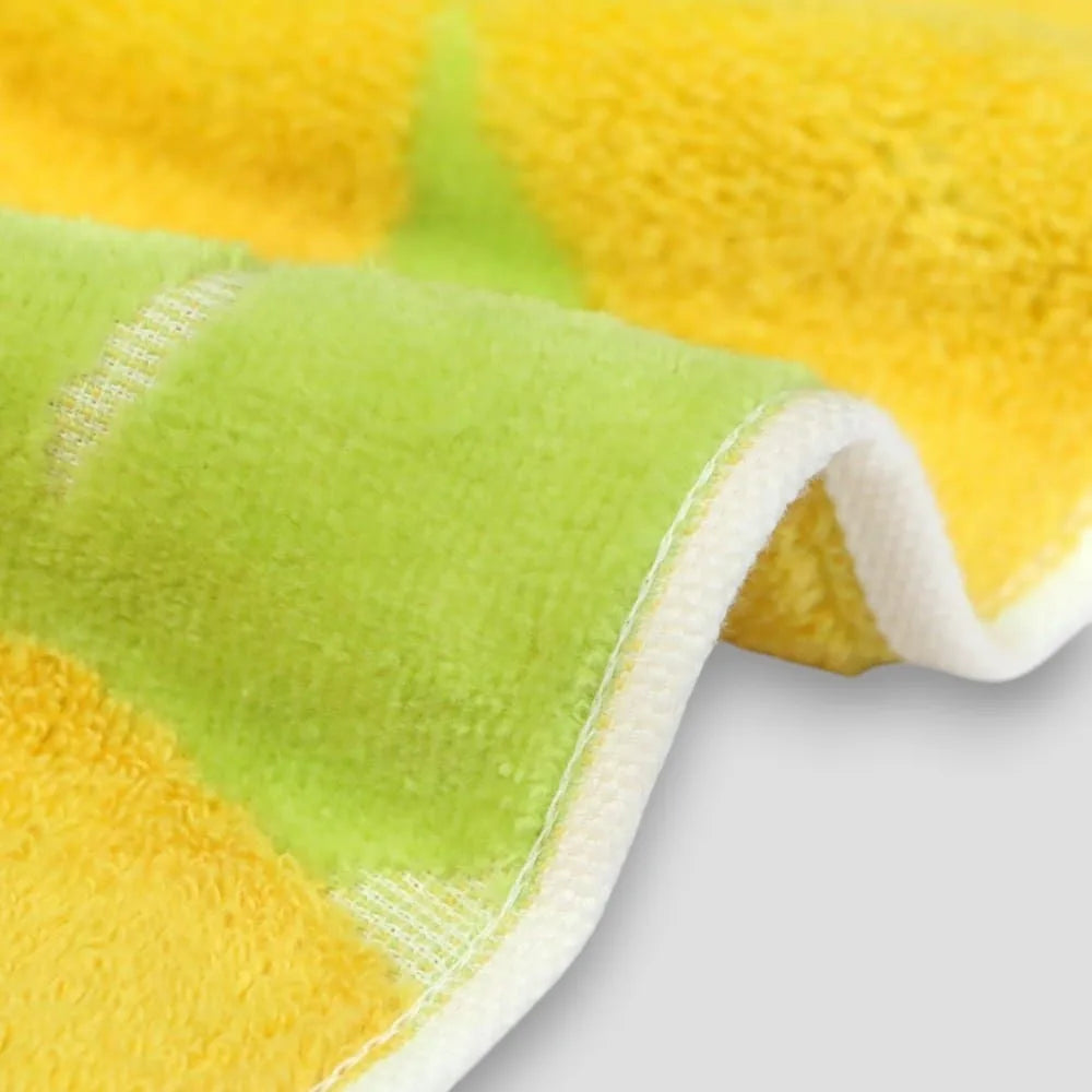 Close-up of a side colorful Imabari towel with yellow Iyokan pattern
