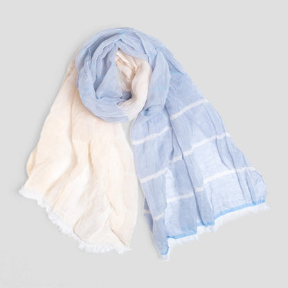 SHIBO Linen Cotton Two-Tone Shawl - Blue Mist