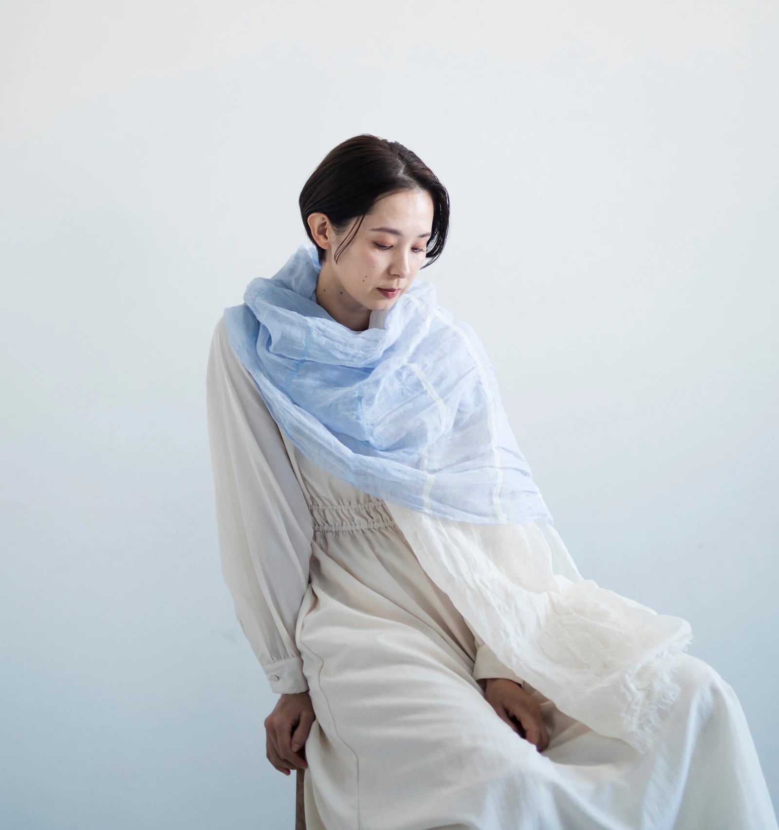 SHIBO Linen Cotton Two-Tone Shawl - Blue Mist