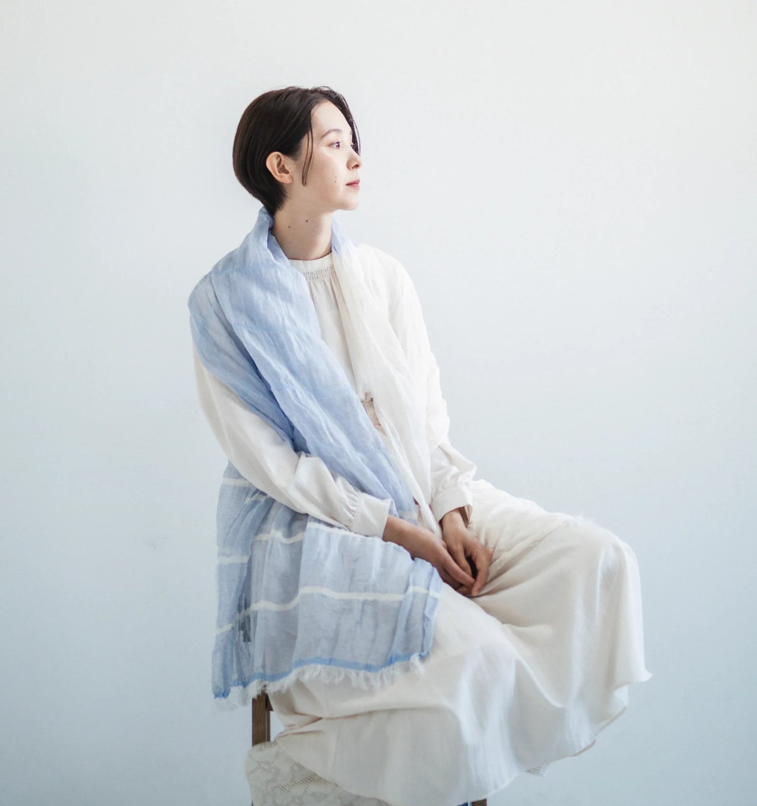SHIBO Linen Cotton Two-Tone Shawl - Blue Mist