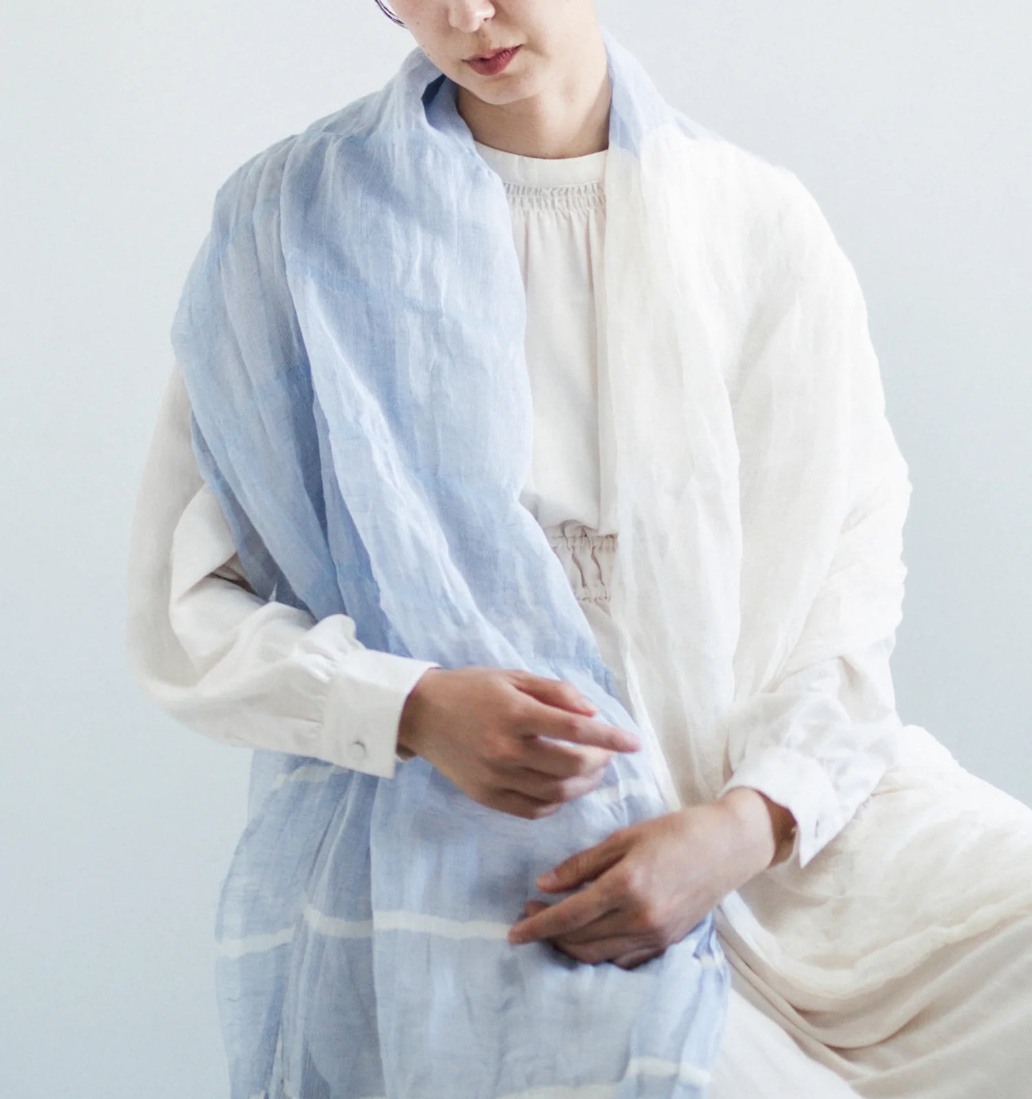 SHIBO Linen Cotton Two-Tone Shawl - Blue Mist