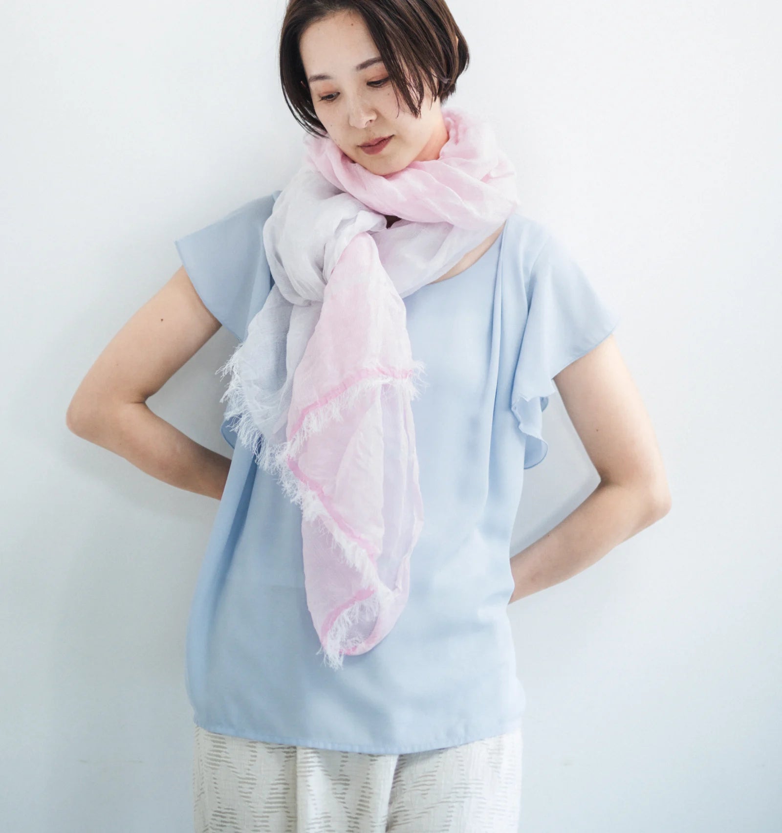 SHIBO Linen Cotton Two-Tone Shawl - Pink