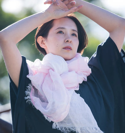 SHIBO Linen Cotton Two-Tone Shawl - Pink