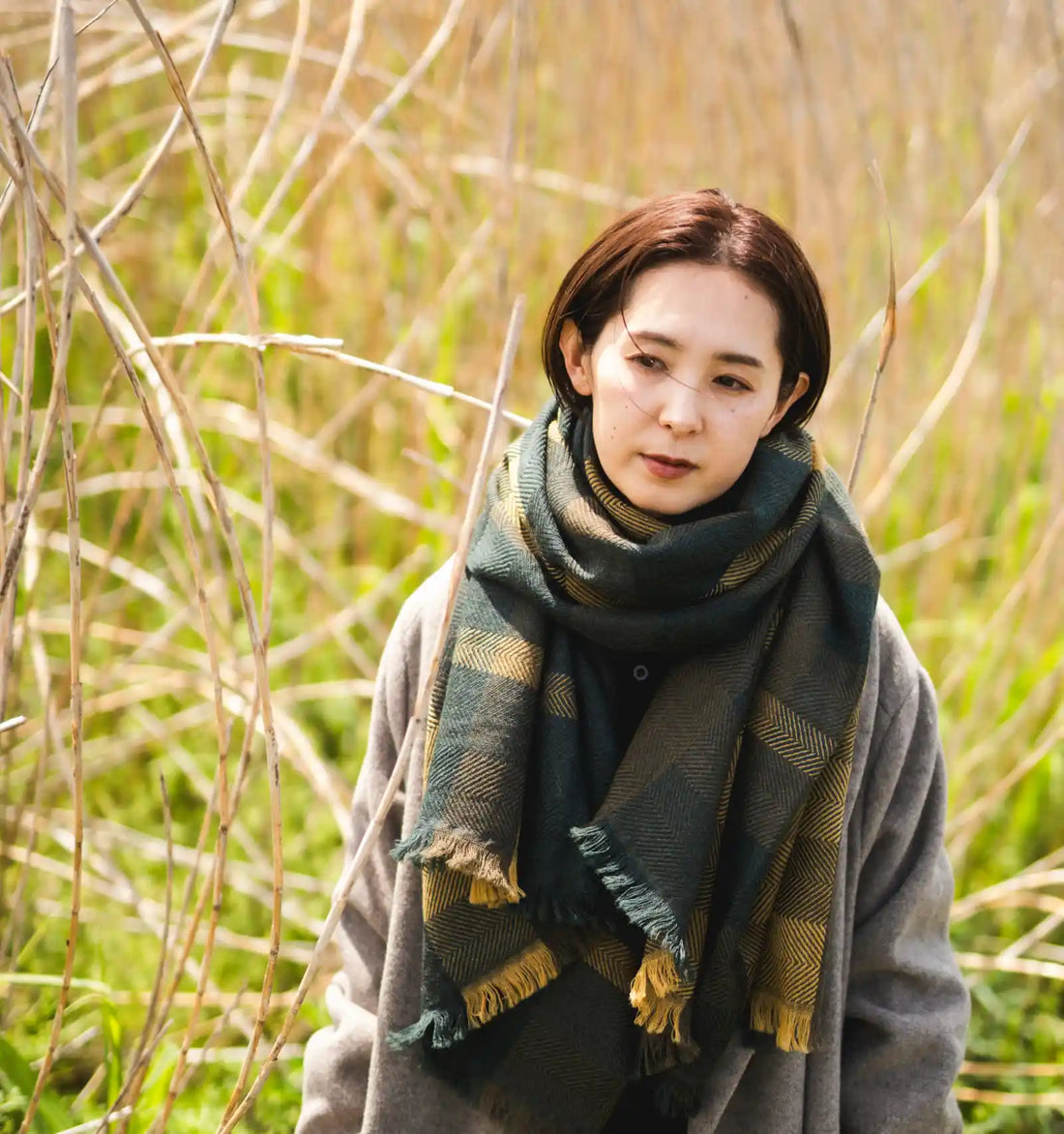 AYA Wool Shawl Mosaic Panel - Olive