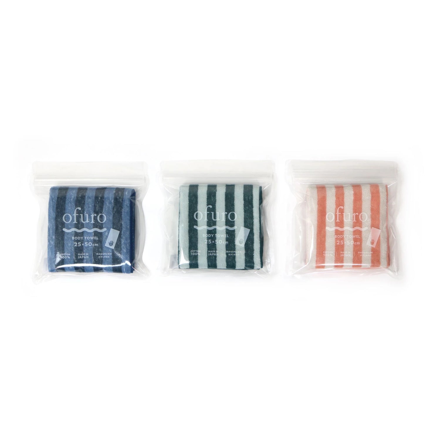 Three packaged Imabari towels with named &