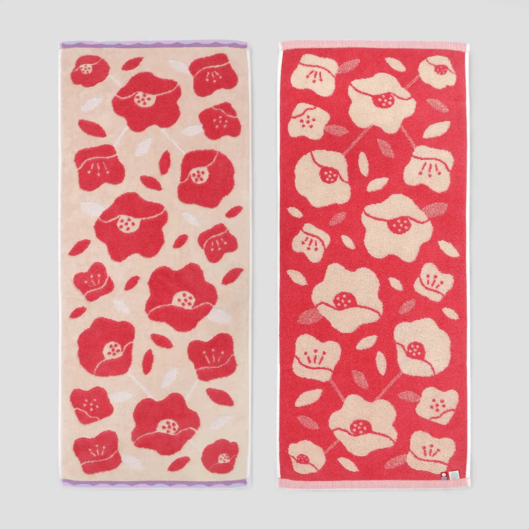 Floral patterned Imabari towel on a light gray background
