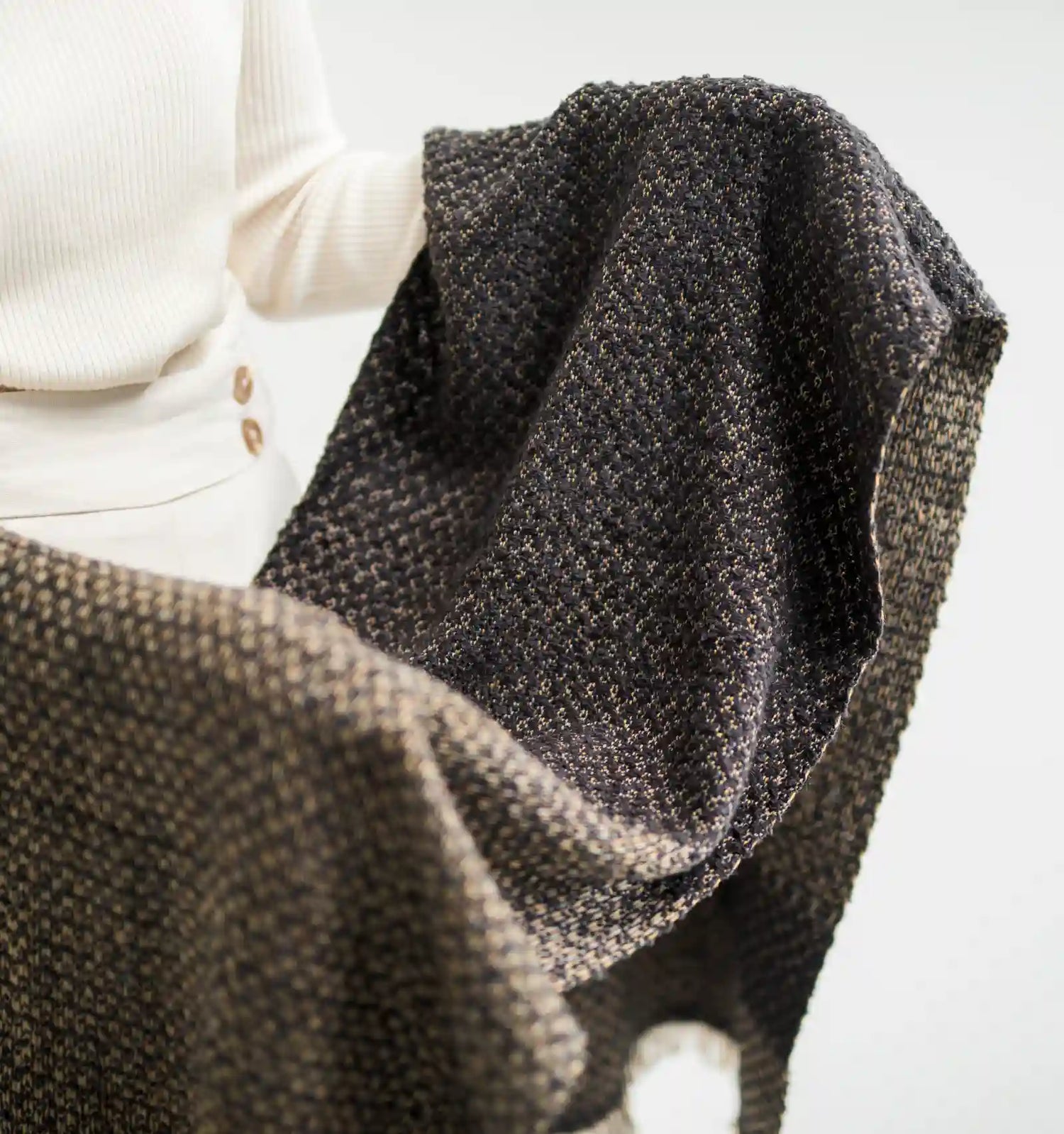 LOOP Wool Cotton Muffler Herringbone - Charcoal