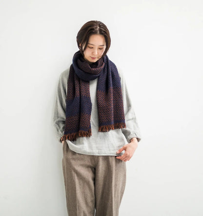 LOOP Wool Cotton Muffler Herringbone - Navy