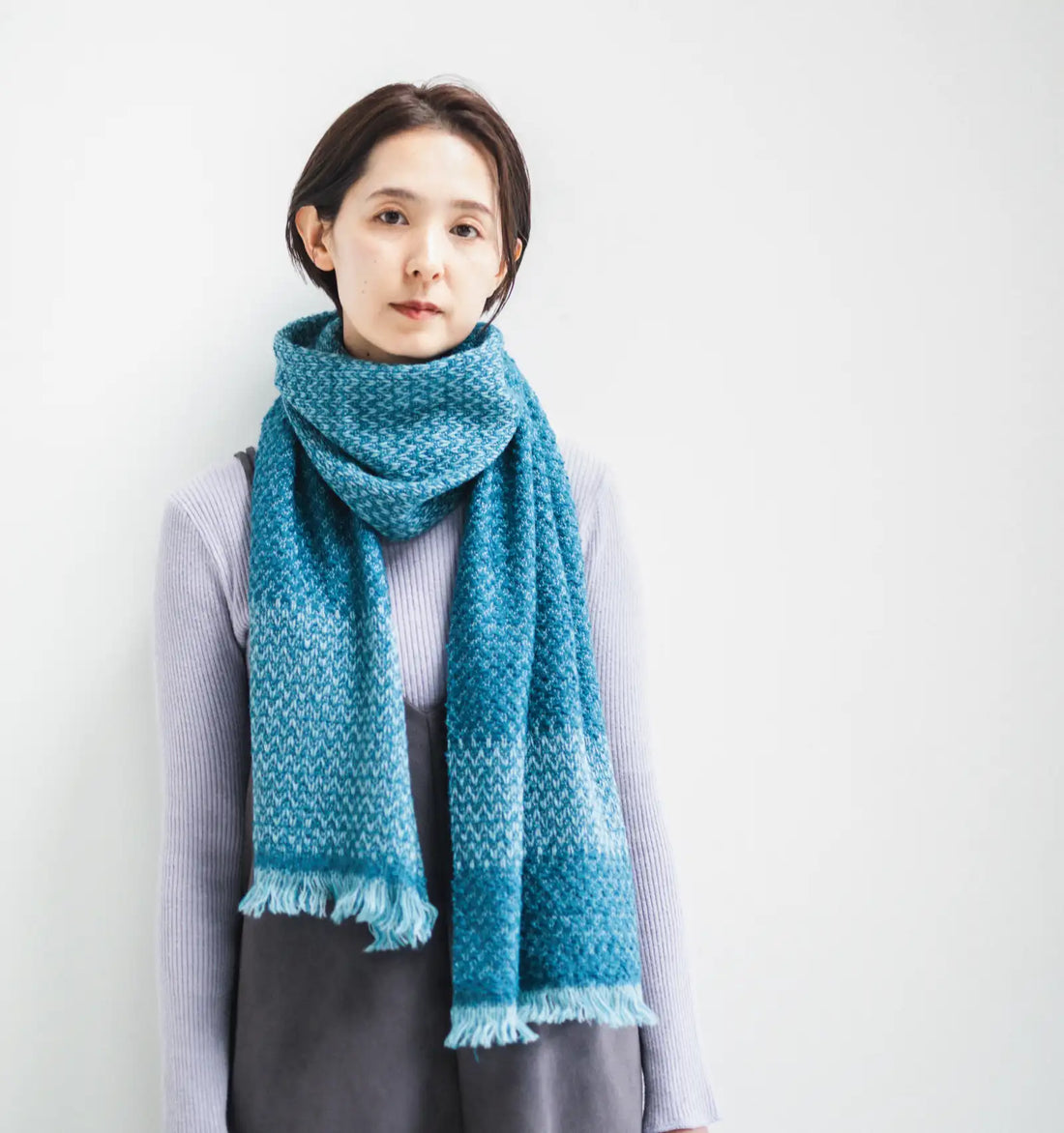 LOOP Wool Cotton Muffler Herringbone - Turquoise