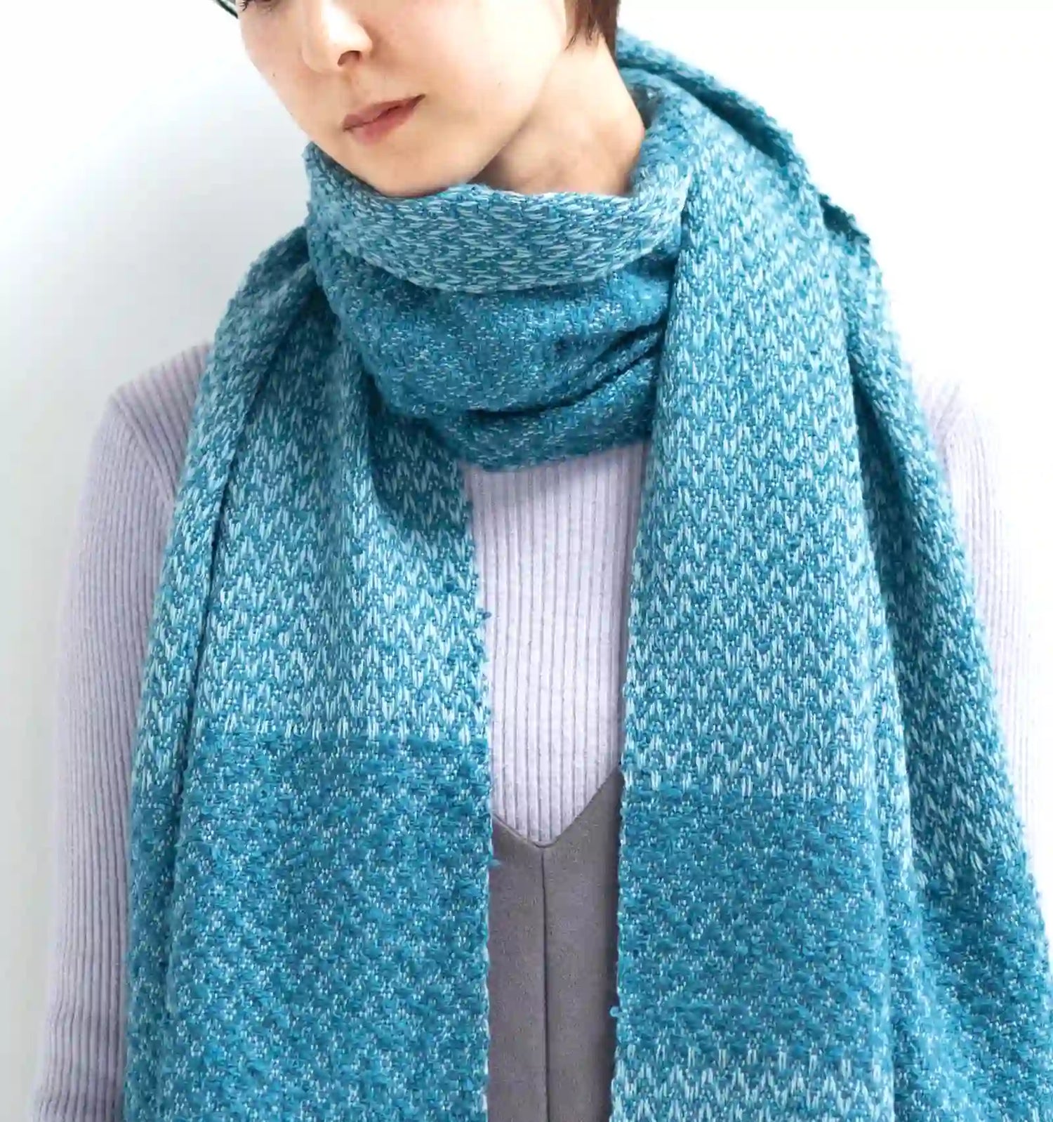 LOOP Wool Cotton Muffler Herringbone - Turquoise