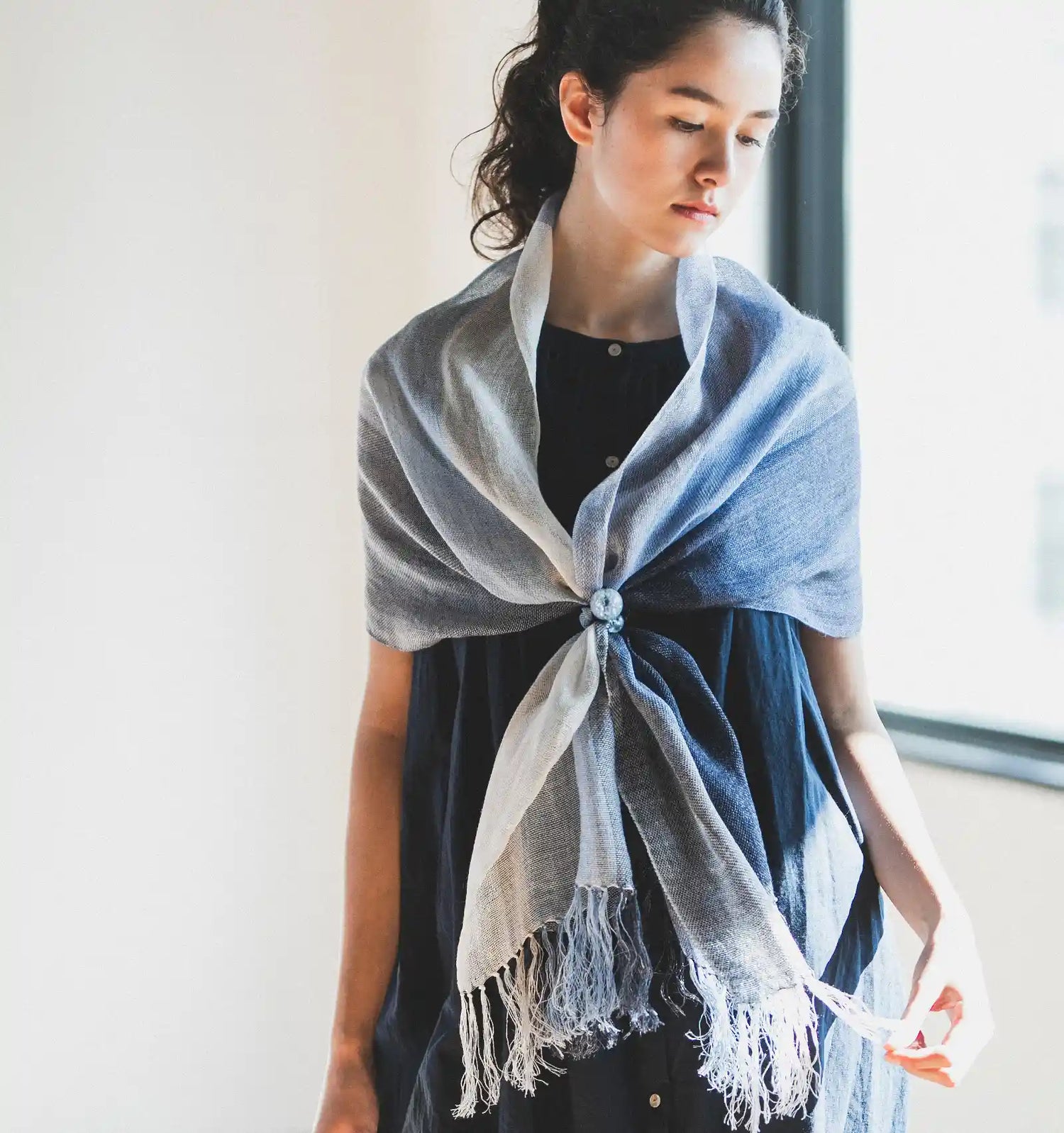 Linen＆Ramie Stole Colors-Blue