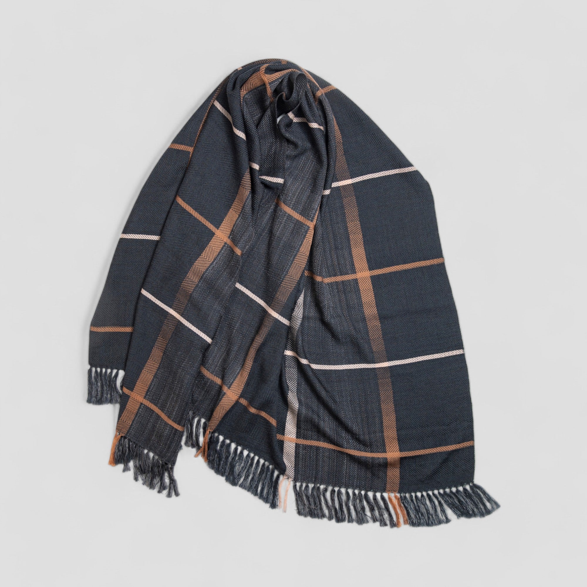 AYA Wool Shawl Windowpane - Black Navy