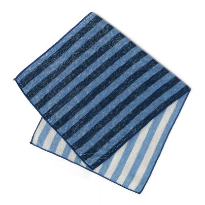 Blue and white striped Imabari towel on a white background
